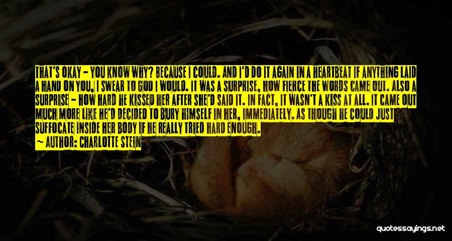 Charlotte Stein Quotes: That's Okay - You Know Why? Because I Could. And I'd Do It Again In A Heartbeat If Anything Laid