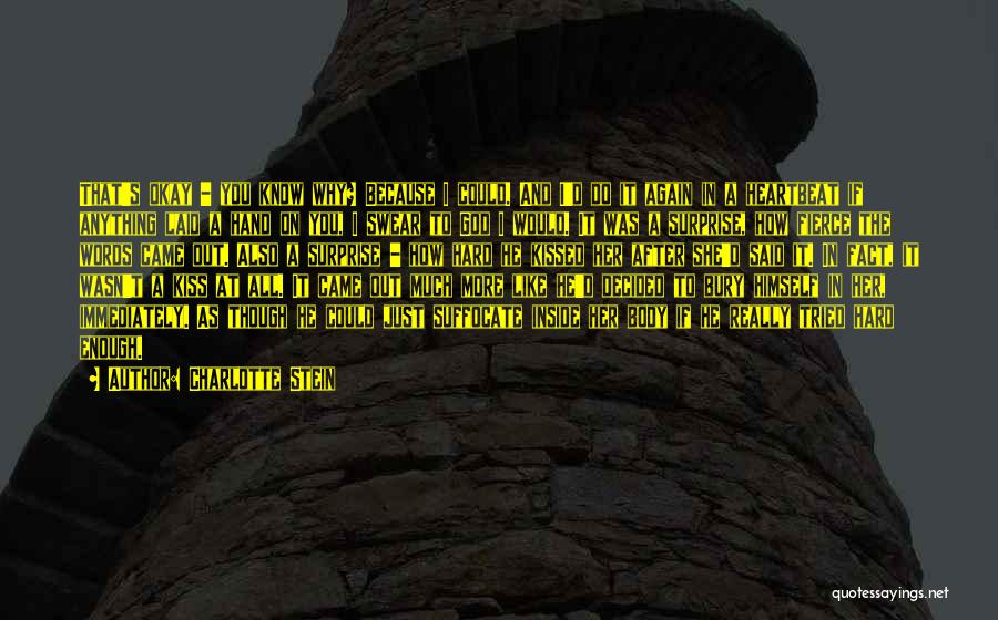 Charlotte Stein Quotes: That's Okay - You Know Why? Because I Could. And I'd Do It Again In A Heartbeat If Anything Laid