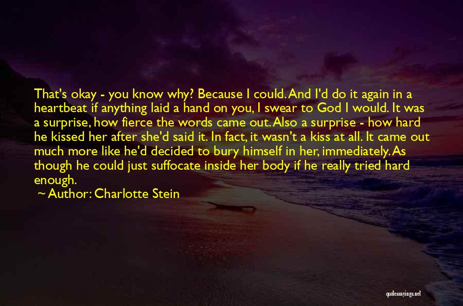 Charlotte Stein Quotes: That's Okay - You Know Why? Because I Could. And I'd Do It Again In A Heartbeat If Anything Laid