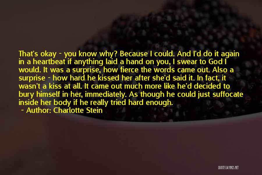 Charlotte Stein Quotes: That's Okay - You Know Why? Because I Could. And I'd Do It Again In A Heartbeat If Anything Laid