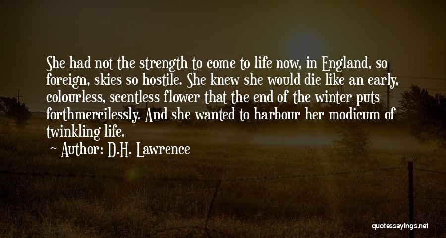 D.H. Lawrence Quotes: She Had Not The Strength To Come To Life Now, In England, So Foreign, Skies So Hostile. She Knew She