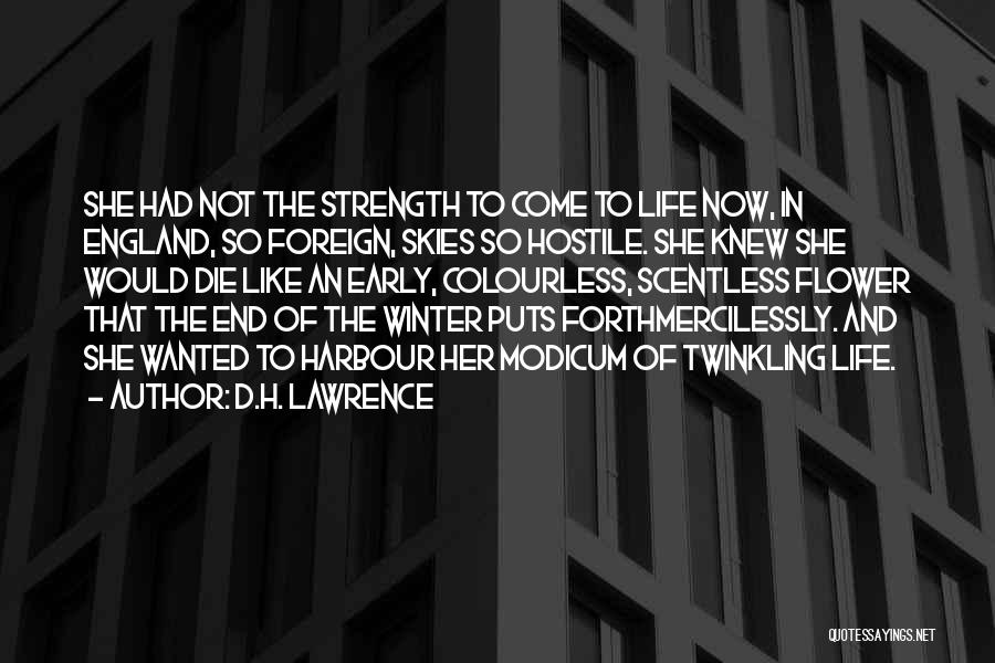 D.H. Lawrence Quotes: She Had Not The Strength To Come To Life Now, In England, So Foreign, Skies So Hostile. She Knew She