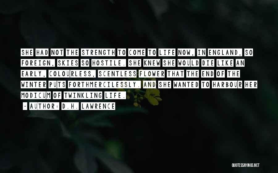 D.H. Lawrence Quotes: She Had Not The Strength To Come To Life Now, In England, So Foreign, Skies So Hostile. She Knew She