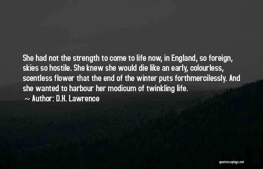 D.H. Lawrence Quotes: She Had Not The Strength To Come To Life Now, In England, So Foreign, Skies So Hostile. She Knew She