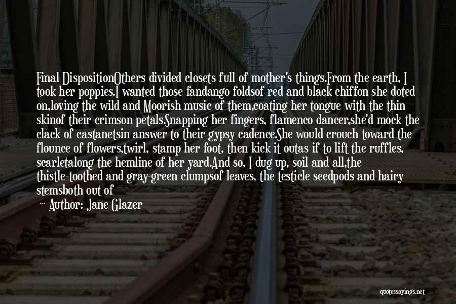 Jane Glazer Quotes: Final Dispositionothers Divided Closets Full Of Mother's Things.from The Earth, I Took Her Poppies.i Wanted Those Fandango Foldsof Red And