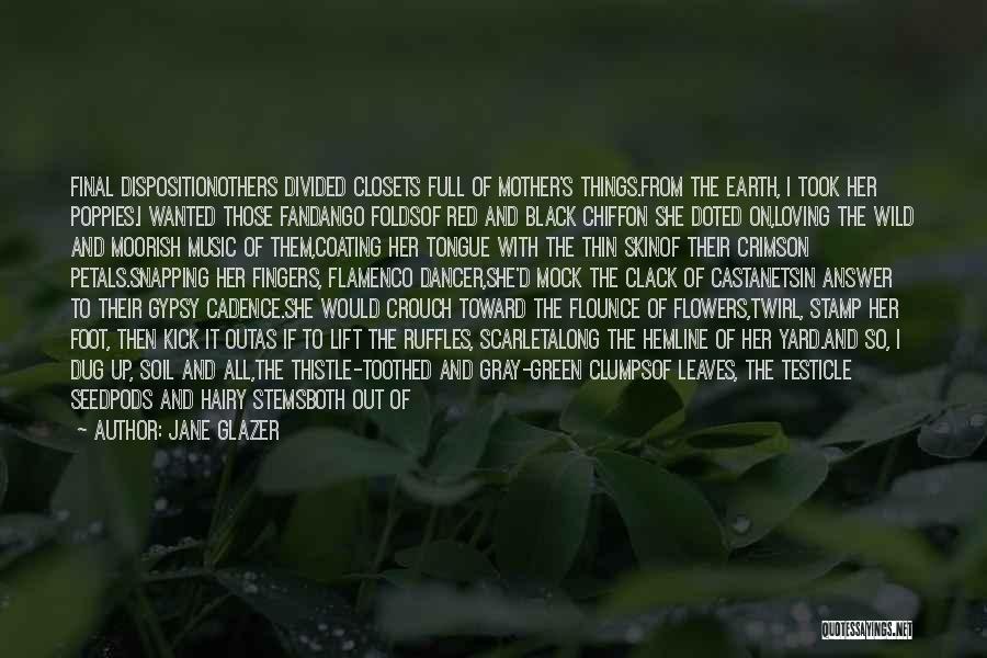 Jane Glazer Quotes: Final Dispositionothers Divided Closets Full Of Mother's Things.from The Earth, I Took Her Poppies.i Wanted Those Fandango Foldsof Red And