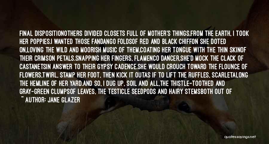 Jane Glazer Quotes: Final Dispositionothers Divided Closets Full Of Mother's Things.from The Earth, I Took Her Poppies.i Wanted Those Fandango Foldsof Red And