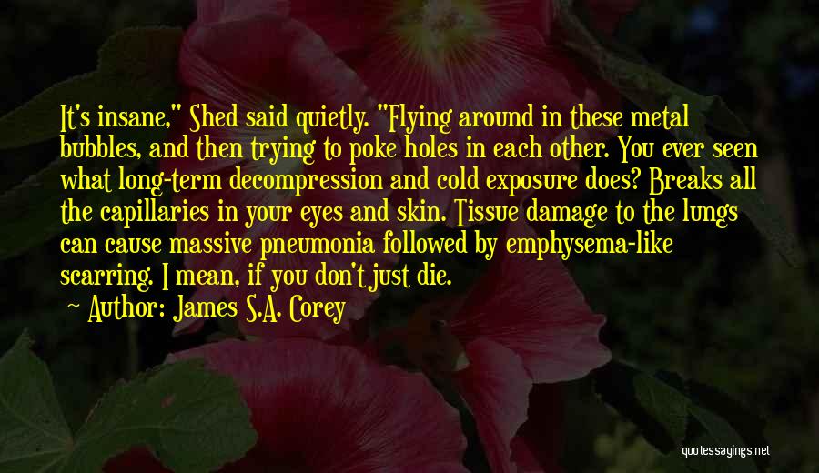 James S.A. Corey Quotes: It's Insane, Shed Said Quietly. Flying Around In These Metal Bubbles, And Then Trying To Poke Holes In Each Other.