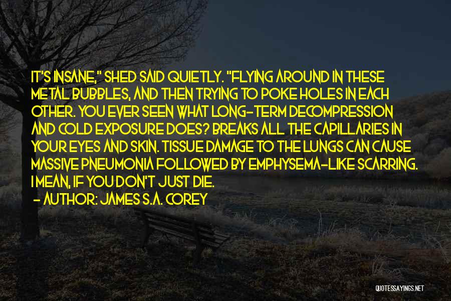 James S.A. Corey Quotes: It's Insane, Shed Said Quietly. Flying Around In These Metal Bubbles, And Then Trying To Poke Holes In Each Other.