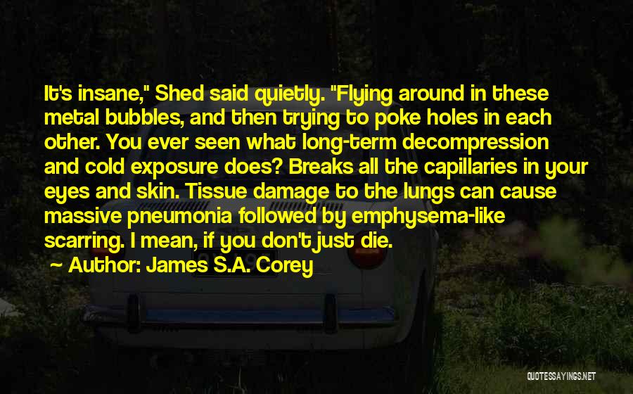 James S.A. Corey Quotes: It's Insane, Shed Said Quietly. Flying Around In These Metal Bubbles, And Then Trying To Poke Holes In Each Other.