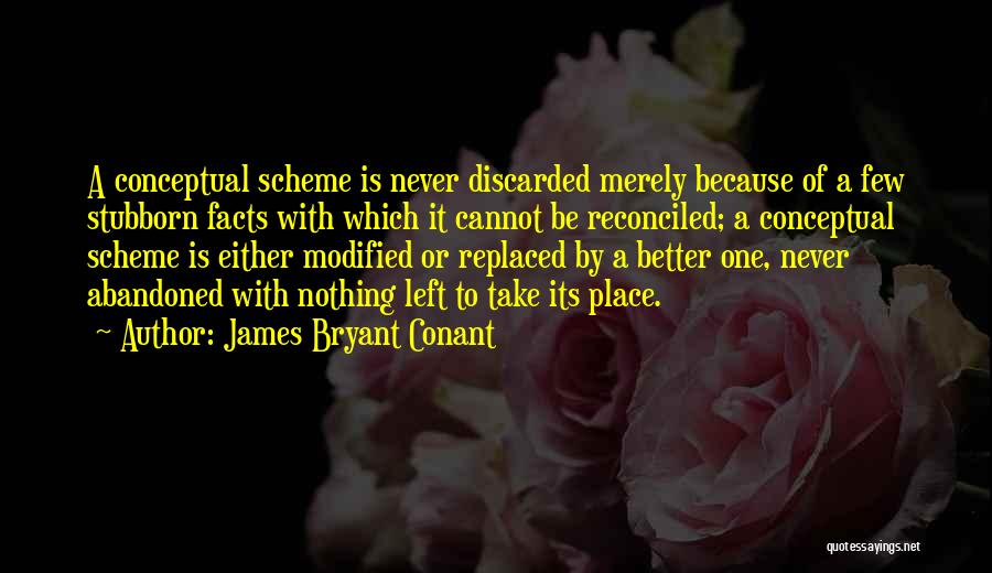 James Bryant Conant Quotes: A Conceptual Scheme Is Never Discarded Merely Because Of A Few Stubborn Facts With Which It Cannot Be Reconciled; A