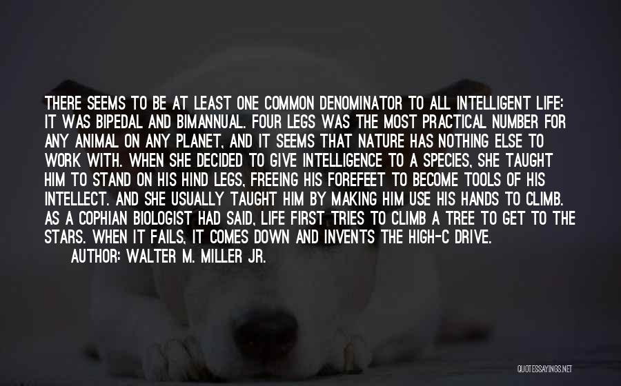 Walter M. Miller Jr. Quotes: There Seems To Be At Least One Common Denominator To All Intelligent Life: It Was Bipedal And Bimannual. Four Legs