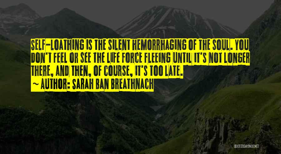 Sarah Ban Breathnach Quotes: Self-loathing Is The Silent Hemorrhaging Of The Soul. You Don't Feel Or See The Life Force Fleeing Until It's Not