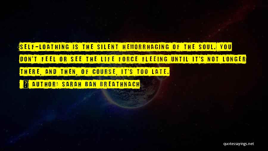 Sarah Ban Breathnach Quotes: Self-loathing Is The Silent Hemorrhaging Of The Soul. You Don't Feel Or See The Life Force Fleeing Until It's Not