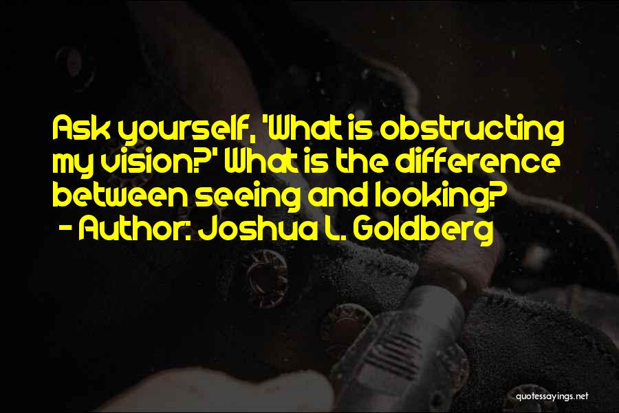 Joshua L. Goldberg Quotes: Ask Yourself, 'what Is Obstructing My Vision?' What Is The Difference Between Seeing And Looking?