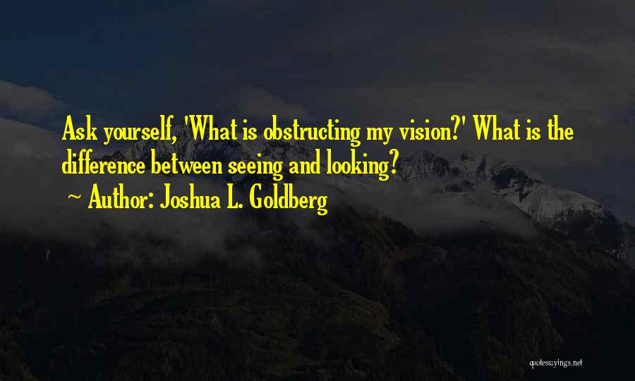 Joshua L. Goldberg Quotes: Ask Yourself, 'what Is Obstructing My Vision?' What Is The Difference Between Seeing And Looking?