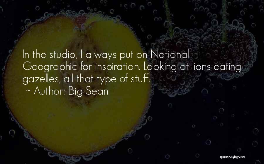 Big Sean Quotes: In The Studio, I Always Put On National Geographic For Inspiration. Looking At Lions Eating Gazelles, All That Type Of