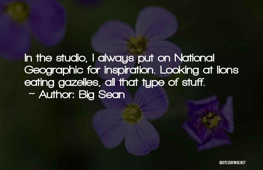 Big Sean Quotes: In The Studio, I Always Put On National Geographic For Inspiration. Looking At Lions Eating Gazelles, All That Type Of