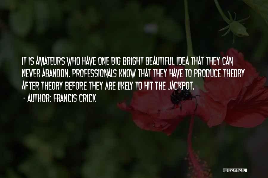 Francis Crick Quotes: It Is Amateurs Who Have One Big Bright Beautiful Idea That They Can Never Abandon. Professionals Know That They Have