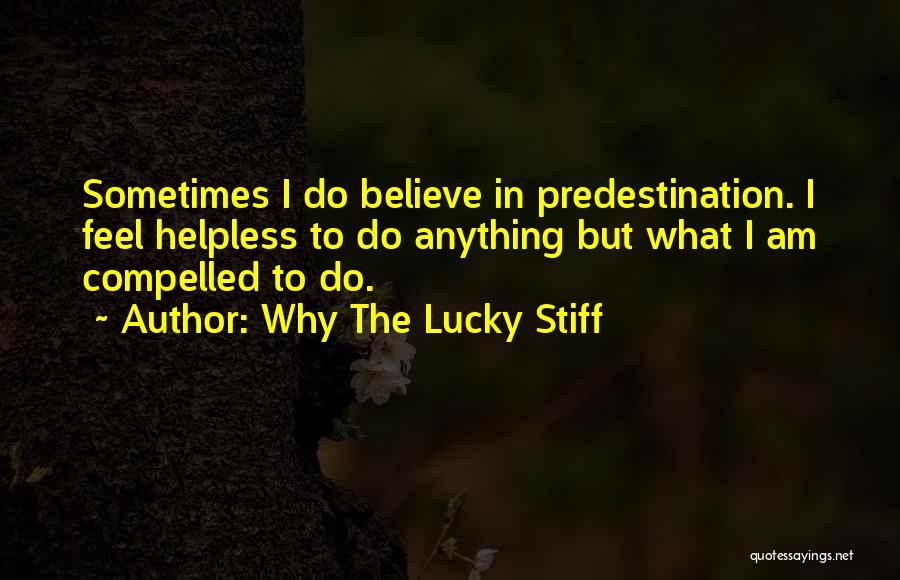 Why The Lucky Stiff Quotes: Sometimes I Do Believe In Predestination. I Feel Helpless To Do Anything But What I Am Compelled To Do.