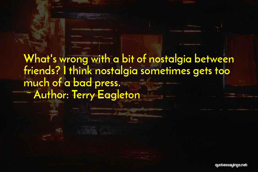 Terry Eagleton Quotes: What's Wrong With A Bit Of Nostalgia Between Friends? I Think Nostalgia Sometimes Gets Too Much Of A Bad Press.