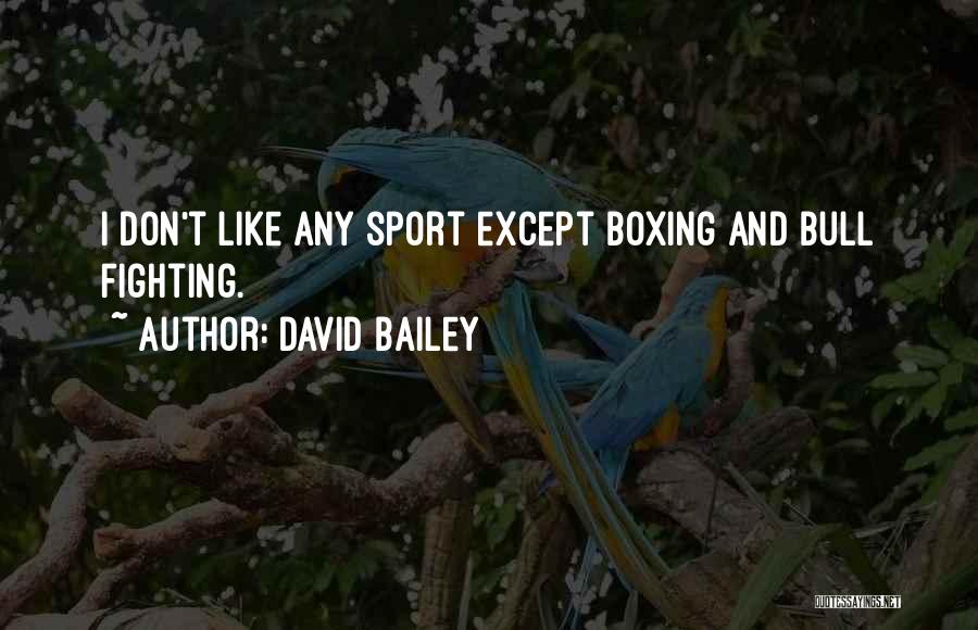 David Bailey Quotes: I Don't Like Any Sport Except Boxing And Bull Fighting.