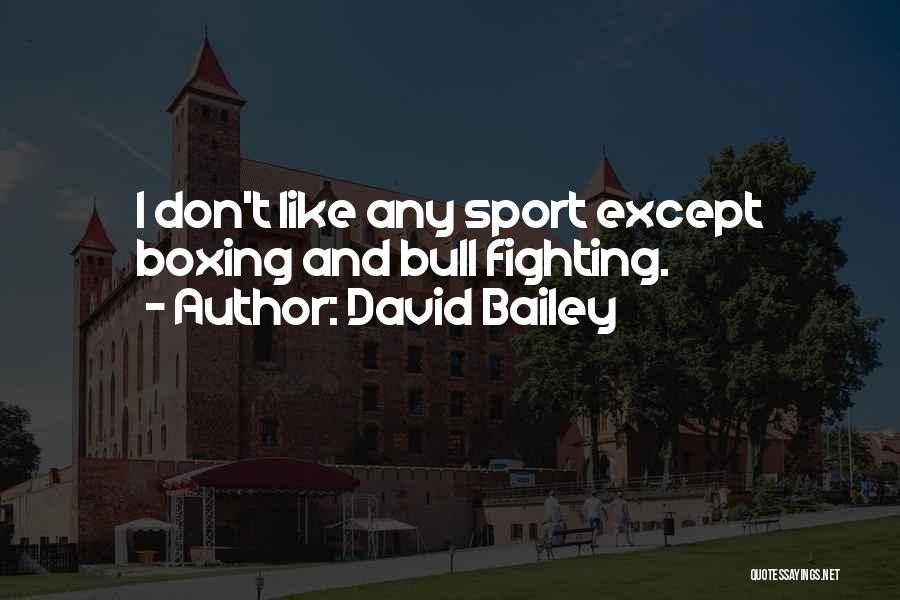 David Bailey Quotes: I Don't Like Any Sport Except Boxing And Bull Fighting.