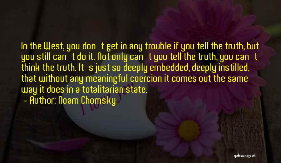 Noam Chomsky Quotes: In The West, You Don't Get In Any Trouble If You Tell The Truth, But You Still Can't Do It.
