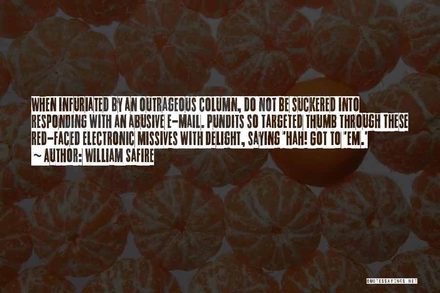 William Safire Quotes: When Infuriated By An Outrageous Column, Do Not Be Suckered Into Responding With An Abusive E-mail. Pundits So Targeted Thumb