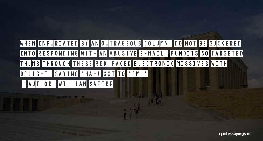 William Safire Quotes: When Infuriated By An Outrageous Column, Do Not Be Suckered Into Responding With An Abusive E-mail. Pundits So Targeted Thumb