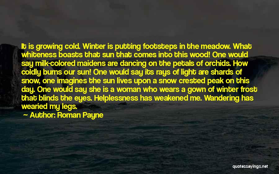 Roman Payne Quotes: It Is Growing Cold. Winter Is Putting Footsteps In The Meadow. What Whiteness Boasts That Sun That Comes Into This