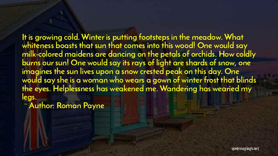 Roman Payne Quotes: It Is Growing Cold. Winter Is Putting Footsteps In The Meadow. What Whiteness Boasts That Sun That Comes Into This