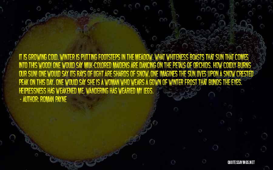 Roman Payne Quotes: It Is Growing Cold. Winter Is Putting Footsteps In The Meadow. What Whiteness Boasts That Sun That Comes Into This