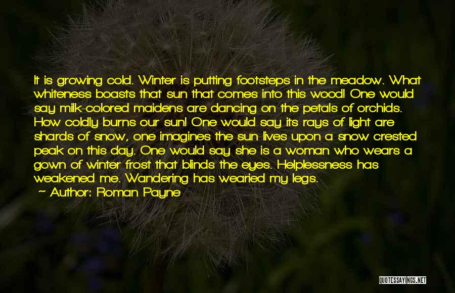 Roman Payne Quotes: It Is Growing Cold. Winter Is Putting Footsteps In The Meadow. What Whiteness Boasts That Sun That Comes Into This