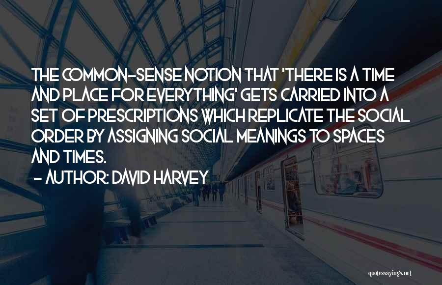 David Harvey Quotes: The Common-sense Notion That 'there Is A Time And Place For Everything' Gets Carried Into A Set Of Prescriptions Which
