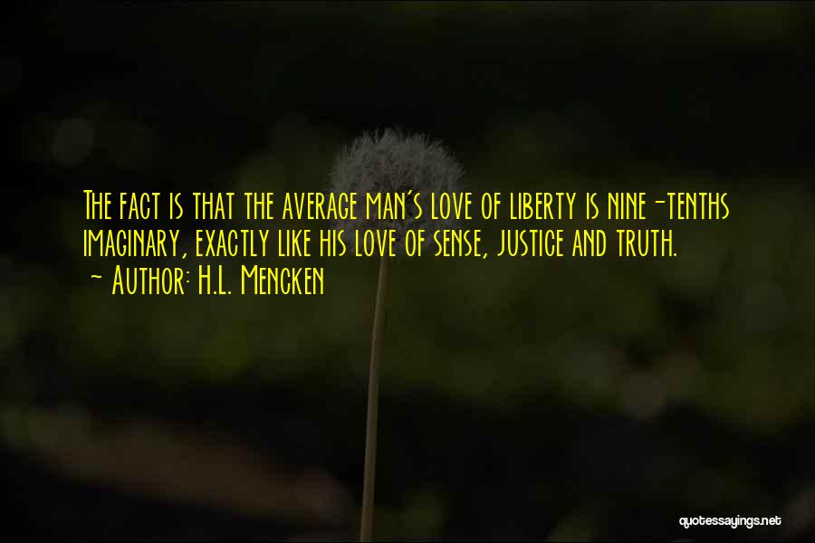H.L. Mencken Quotes: The Fact Is That The Average Man's Love Of Liberty Is Nine-tenths Imaginary, Exactly Like His Love Of Sense, Justice