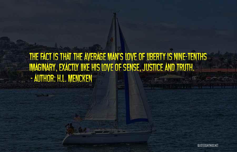 H.L. Mencken Quotes: The Fact Is That The Average Man's Love Of Liberty Is Nine-tenths Imaginary, Exactly Like His Love Of Sense, Justice