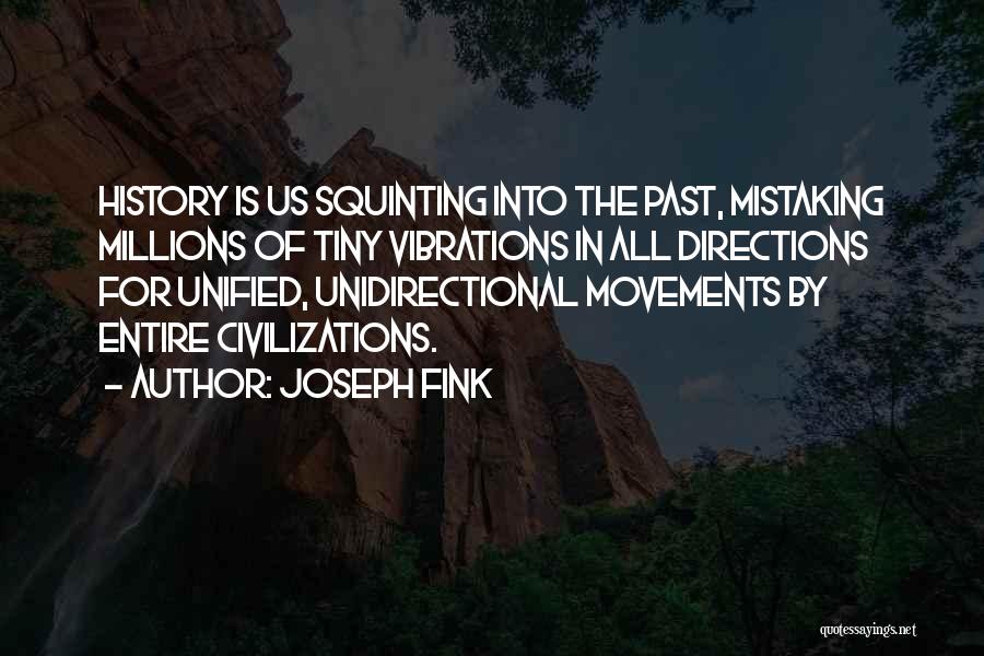 Joseph Fink Quotes: History Is Us Squinting Into The Past, Mistaking Millions Of Tiny Vibrations In All Directions For Unified, Unidirectional Movements By