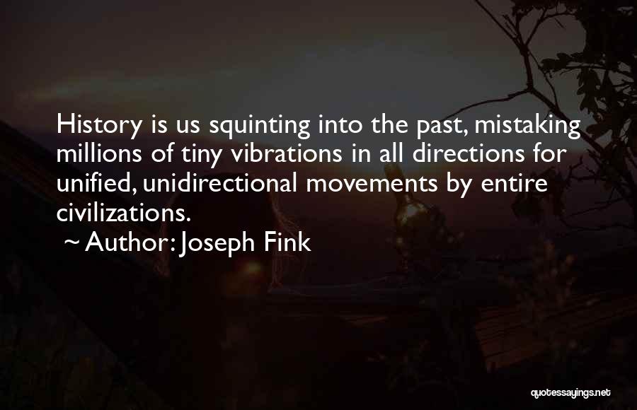 Joseph Fink Quotes: History Is Us Squinting Into The Past, Mistaking Millions Of Tiny Vibrations In All Directions For Unified, Unidirectional Movements By