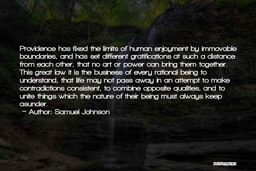 Samuel Johnson Quotes: Providence Has Fixed The Limits Of Human Enjoyment By Immovable Boundaries, And Has Set Different Gratifications At Such A Distance