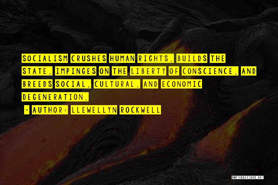 Llewellyn Rockwell Quotes: Socialism Crushes Human Rights, Builds The State, Impinges On The Liberty Of Conscience, And Breeds Social, Cultural, And Economic Degeneration.