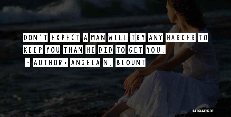 Angela N. Blount Quotes: Don't Expect A Man Will Try Any Harder To Keep You Than He Did To Get You.