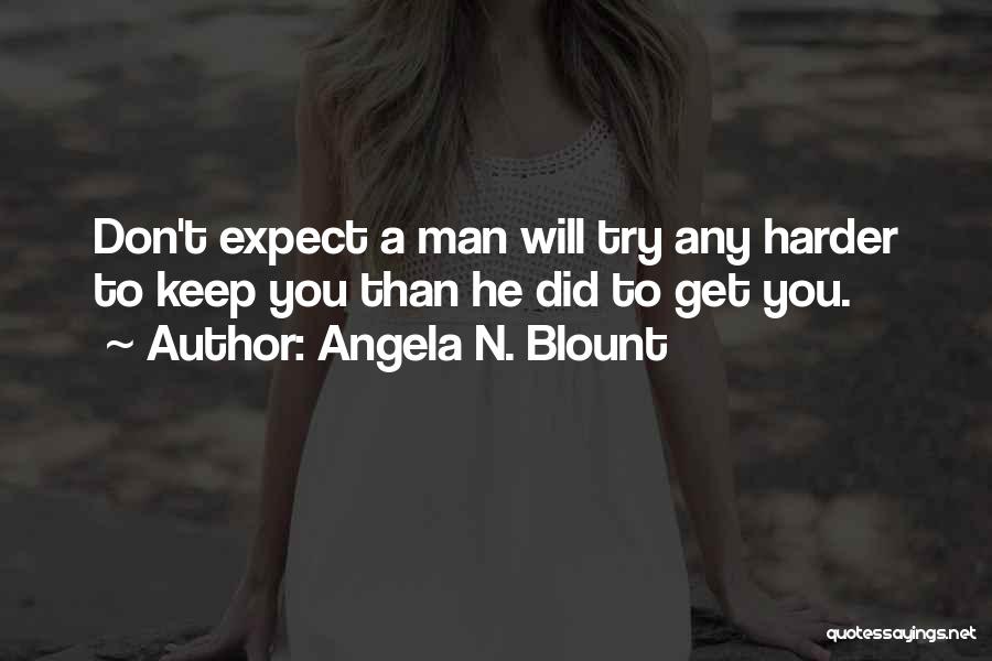 Angela N. Blount Quotes: Don't Expect A Man Will Try Any Harder To Keep You Than He Did To Get You.