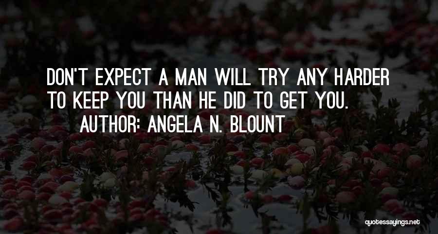 Angela N. Blount Quotes: Don't Expect A Man Will Try Any Harder To Keep You Than He Did To Get You.