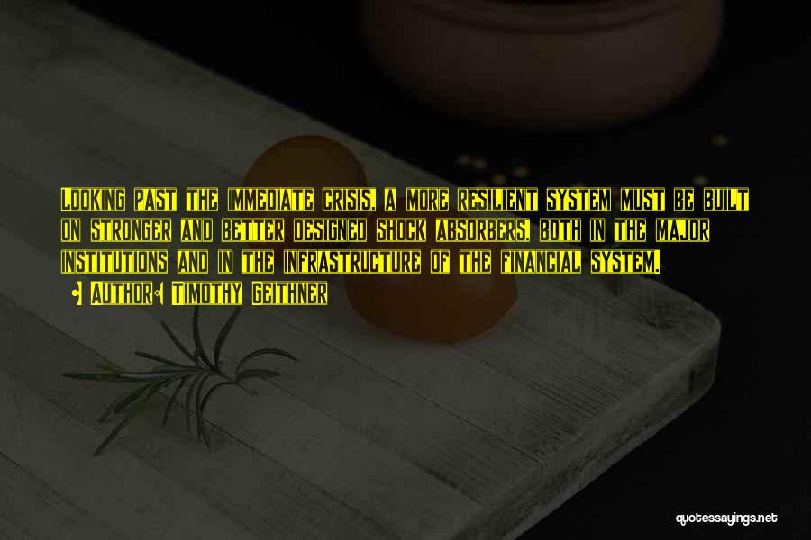 Timothy Geithner Quotes: Looking Past The Immediate Crisis, A More Resilient System Must Be Built On Stronger And Better Designed Shock Absorbers, Both