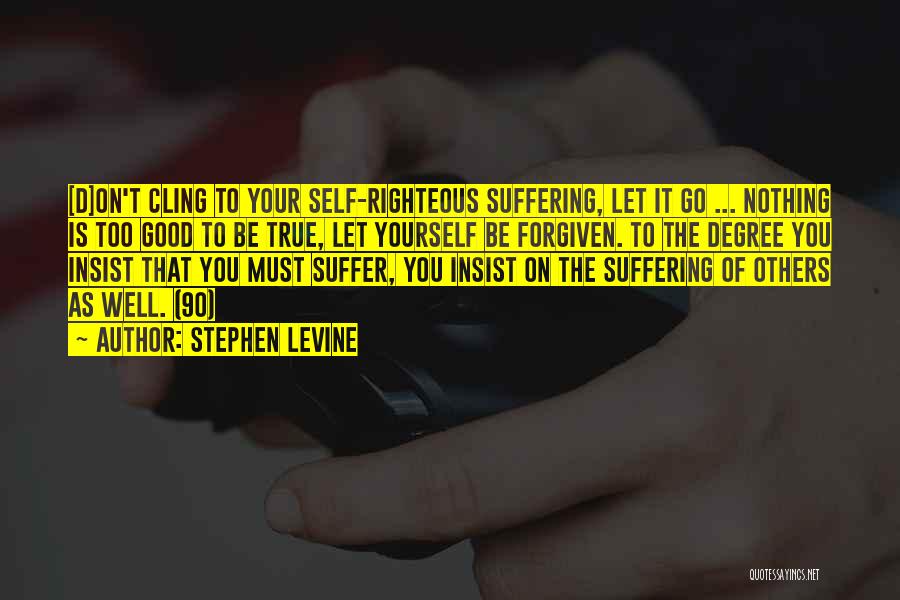 Stephen Levine Quotes: [d]on't Cling To Your Self-righteous Suffering, Let It Go ... Nothing Is Too Good To Be True, Let Yourself Be