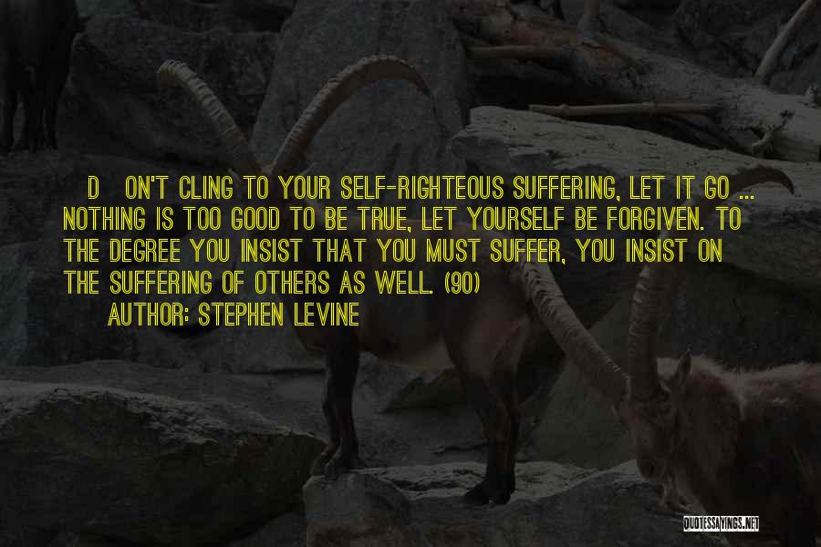 Stephen Levine Quotes: [d]on't Cling To Your Self-righteous Suffering, Let It Go ... Nothing Is Too Good To Be True, Let Yourself Be