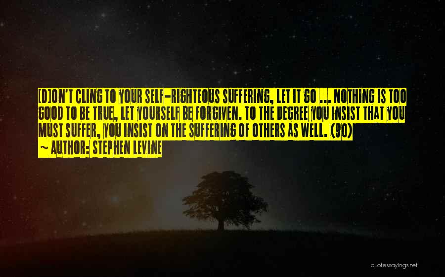 Stephen Levine Quotes: [d]on't Cling To Your Self-righteous Suffering, Let It Go ... Nothing Is Too Good To Be True, Let Yourself Be