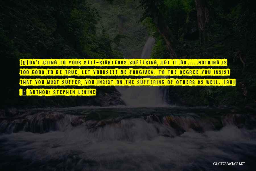 Stephen Levine Quotes: [d]on't Cling To Your Self-righteous Suffering, Let It Go ... Nothing Is Too Good To Be True, Let Yourself Be