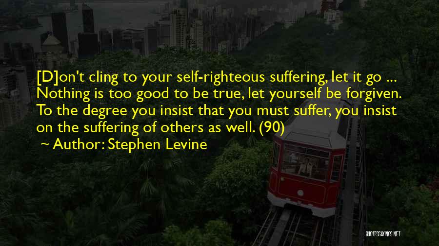 Stephen Levine Quotes: [d]on't Cling To Your Self-righteous Suffering, Let It Go ... Nothing Is Too Good To Be True, Let Yourself Be